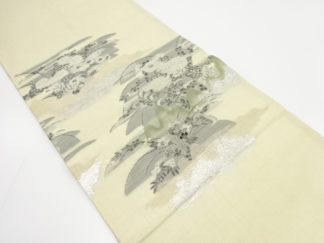 アンティーク　絽霞に秋草模様織出し丸帯（材料）